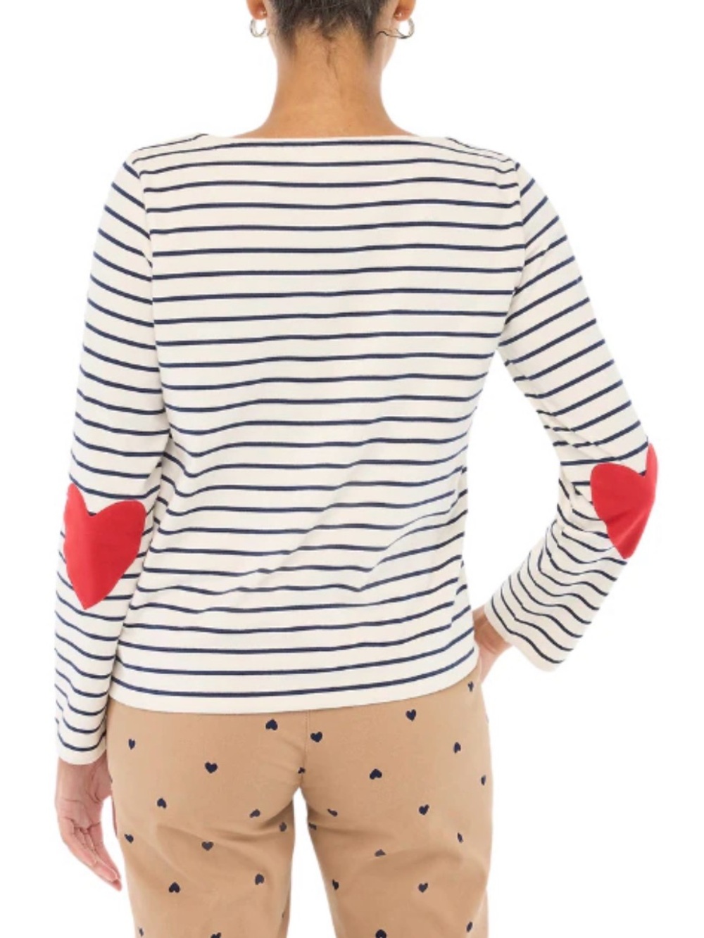 J. Crew Navy Stripe Long-Sleeve Top with Red Heart Elbow Patches